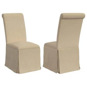 Shawna Light Khaki Fabric Fully Skirted Parson Dining Side Chair (Set of 2) - Picture 1 of 8