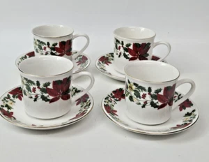 Gibson Everyday Christmas Poinsettia Cups Saucers 4 - Picture 1 of 4