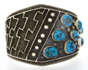 Tufa Stone Cast Natural Kingman Turquoise Bracelet By Delbert Arviso - Picture 1 of 5