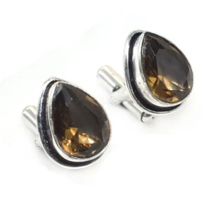 Whisky Quartz Quartz Gemstone Silver Plated Fashion Jewelry Men Cufflink 1" J608 - Picture 1 of 4