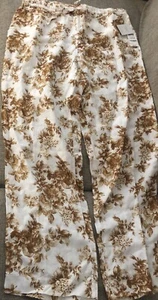 Charter Club Linen Luxury Pull On Floral Pants w/Pockets L (12/14) White - Picture 1 of 3