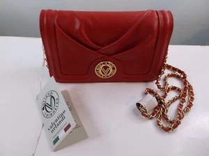 NWT Valentino Orlandi Red Gold Hardware Chain Crossbody Bag Vegan Faux Leather - Picture 1 of 10