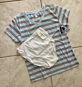 Jockey Tee Sleep Shirt sz S Blue red black Stripe sz5 White Cotton Brief Panties - Picture 1 of 3
