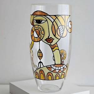 Hand-Painted Decorative Glass Vase – "Portrait of Milady" - 15" (38 cm) - Picture 1 of 5