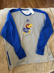 Kansas Jayhawks Adidas Gray Primegreen Crew Neck Pullover Sweater Men’s 3XL New - Picture 1 of 1