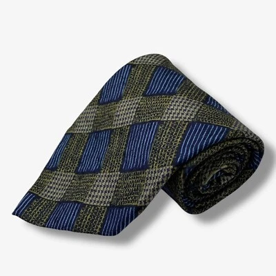 Ermenegildo Zegna Silk Necktie Blue Green Houndstooth Patterned Mens Tie 57" - Image 1 of 4