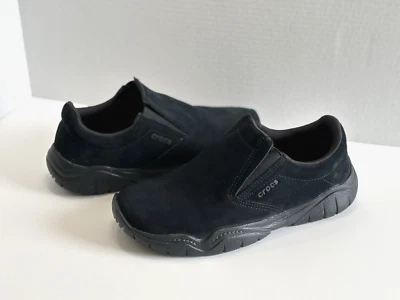 Crocs Swiftwater Para hombres Negro Gamuza Cuero Sin Cordones Mocasines Zapatos Cómodos Talla 8 Foto 1 de 4