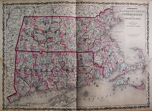 1820.Orig.Gogr.Map the Massachussets,Connecticut & Rhode IslandsJohnson's Atlas. - Imagen 1 de 4