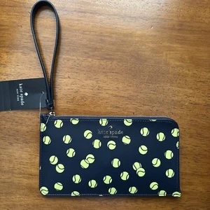 Kate Spade Tennis Theme Wristlet Tennis Balls Purse Black - Picture 1 of 10