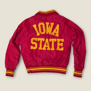 Vintage Iowa State Cyclones ISU Bomber Football USA Rosso Giallo Giacca Grande RARO - Foto 1 di 7