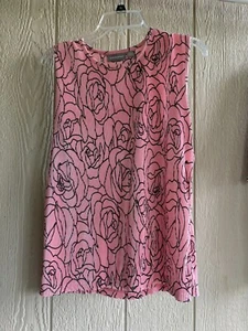 Womens XL Sleeveless Tank Top Croft & Barrow pink & black floral design Vintage - Picture 1 of 4