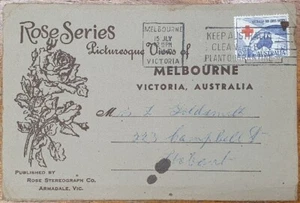 AUSTRALIA • 1954 • Fold Out Rose Postcards • Melbourne, Victoria • Red Cross - Bild 1 von 3