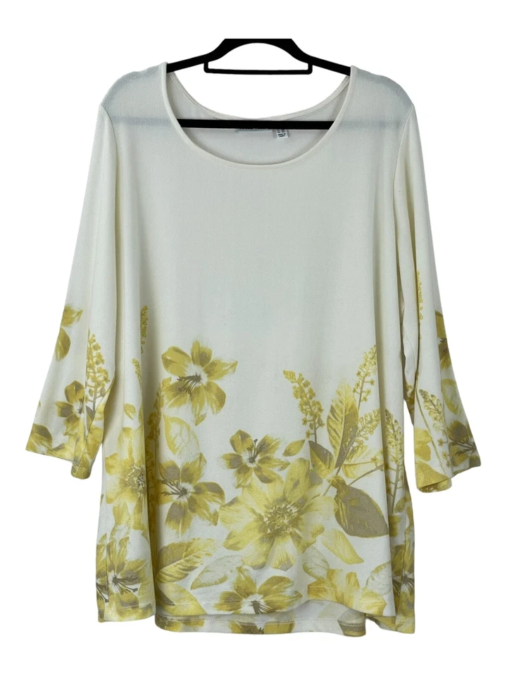 Suéter Susan Graver Talla 2X Marfil Oro Amarillo Ligero Tejido Túnica Manga 3/4 Foto 1 de 4