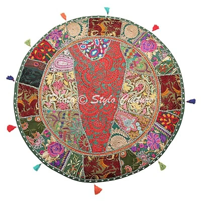 Funda de almohada de piso de retazos verde grande vintage 32 pulgadas funda de cojín redonda Foto 1 de 4