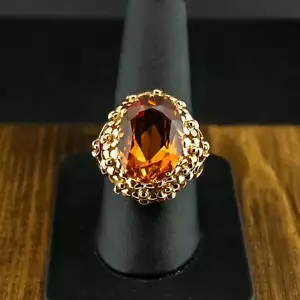(NE6) 14ct Yellow Gold Orange Sapphire Solitaire Ring Size R 7.5g - Picture 1 of 4