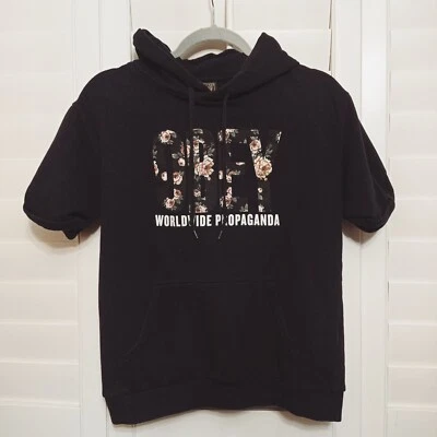 Obey Black Floral Sbort Sleeve Hoodie Womens Size Small S Skateboarding Brand - Image 1 of 4