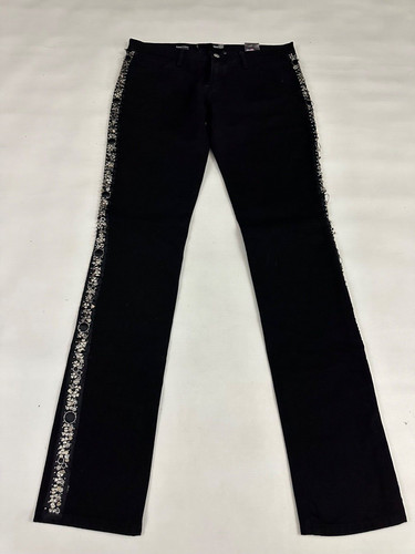 Pantalone jeans Love Moschino cotone nero tinta unita nuovo con etichette taglia 30 US
