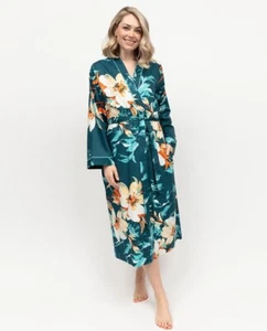 Cyberejammies Dressing Gown Cotton Modal Women Goldie Green Floral Long Sleeve - Picture 1 of 3