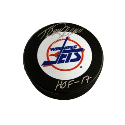 Disco de los Jets Winnipeg firmado por Teemu Selanne - Inscripción HOF 17 Foto 1 de 2