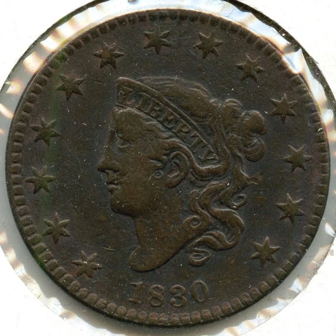 1830 Coronet Head Cent Penny - Large Letters - Philadelphia Mint - MJ070 Cover