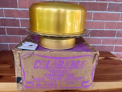 Soporte giratorio para pastel de cumpleaños musical de colección con plato de vidrio y cubierta amarillo dorado Foto 1 de 4