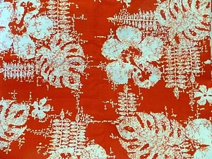 3 yardas PBH Hawai Estampado Vintage MCM Tela Material Rojo Blanco Floral Estampado Hojas - Imagen 1 de 6