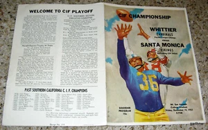 WHITTIER vs SANTA MONICA 1953 FOOTBALL PROGRAM CIF CHAMPIONSHIP PACIFIC LEAGUE - Picture 1 of 4