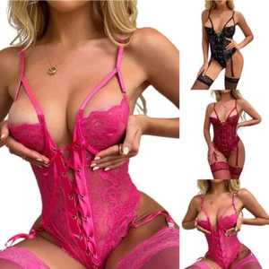 Women Sexy Lace Bodysuit Babydoll Lingerie Underwear Glamour Nightwear Sleepwear - Picture 1 of 15