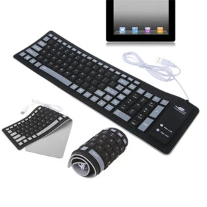 Wired Keyboard Foldable Silicone USB Flexible Waterproof Slim For PC - Picture 1 of 5