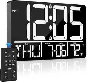 13" Digital Wall Clock Large Display with Remote, 25 Ringtones, Temperature - Picture 1 of 12