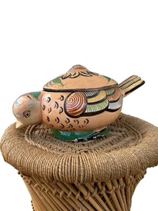 Vintage 1950s Tlaquepaque Pottery Mexico Folk Art Hen Casserole Dish Stamped - Picture 1 of 16