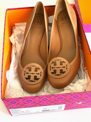 Tory Burch Louisa 60mm Wedge Heels Shoes Royal Tan Leather Size 8.5 - Image 1 of 4