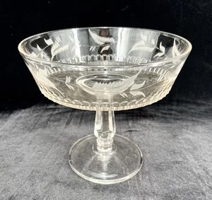 EAPG US Glass - Dakota Cut Fern Berries Round Compote 8" Diameter 7 1/4" Tall - Picture 1 of 5