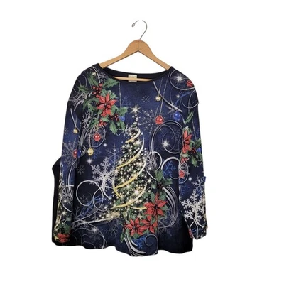 Jess & Jane Mujer Navidad Alegría Algodón Estrás Pullover Top Talla 3X Vacaciones Foto 1 de 4
