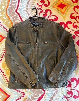 Chaqueta de moto Lucky Brand Black Label para hombre de cuero marrón con cremallera talla XXL, (XL) Foto 1 de 4
