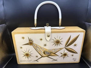 Vintage 1960s Enid Collins “Roadrunner” Collins of Texas Wooden Box Bag Purse - Picture 1 of 7