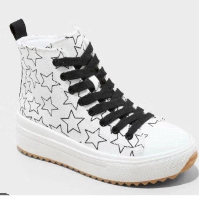 Art Class Kids Blakely High-Top Side Zip Fashion School Sneakers White Stars 1