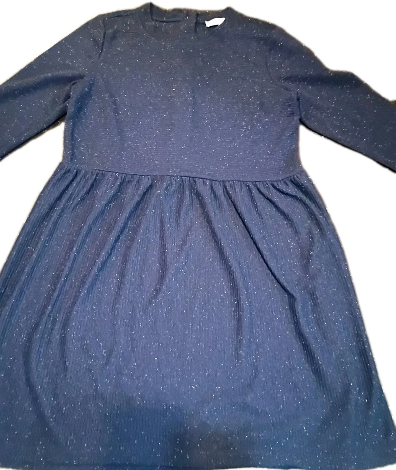 LOFT Swing Dress Blue Flecked Button Back Ribbed Long Sleeve Size M - Image 1 of 1