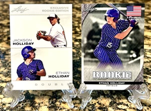 2 ETHAN & JACKSON HOLLIDAY 2023 LEAF EXCLUSIVE Flag ROOKIE Lot Mint RC #03, #08 - Picture 1 of 7
