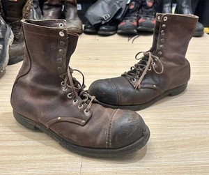 Vintage 60er Jahre Herren Leder Schnürstiefel Kampfstiefel Stahlkappe Größe 10D - Bild 1 von 16