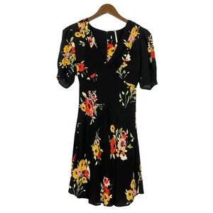 Free People 0 Women's Neon Garden Black Floral Mini Dress - Picture 1 of 10