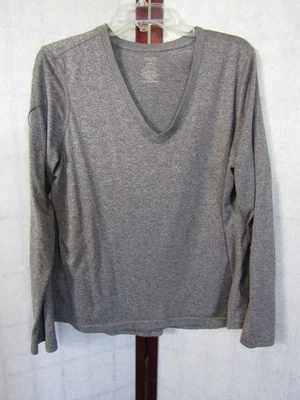 Camiseta para mujer Danskin Now gris jaspeado cuello en V manga larga semi-ajustada algodón 2XL Foto 1 de 4