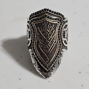 .925 Sterling Silber Bogenschütze Daumen geschnitzter Ring mit arabischer Insc, Größe 10+/-, 19,21 g. - Bild 1 von 7