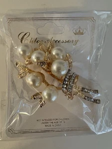 Chloe Goldtone Pin Rhinestone & Pearl Brooch ~ Boutique Jewelry Glam! - Picture 1 of 8