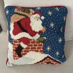 WOLLE NADELSPITZE WEIHNACHTEN WEIHNACHTSMANN 13" ÜBERWURF KISSEN, ROTER SAMTRÜCKEN, REISSVERSCHLUSS - Bild 1 von 3