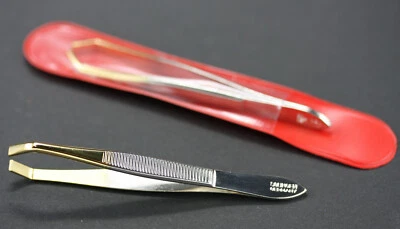 SOLINGEN GERMANY Pinzas de extracción en ángulo dorado eliminación de cejas pinzas Solingen 8 cm
