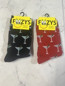 Foozy's Men's Women's Unisex MARTINI GLASS Crew Socks RED And Black Size 9-11 - Picture 1 of 1