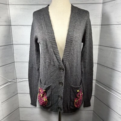 L'Amour Nanette Lepore Cardigan Knit Sweater Long Sleeve Owl Gray Size Medium - Image 1 of 4