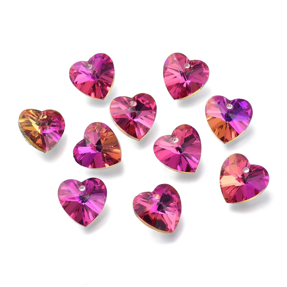 100 piezas dijes de vidrio facetado magenta enchapados en la parte posterior del corazón para hacer joyas 14x14x7,5 mm Foto 1 de 2