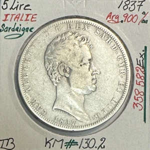 ITALIE - 5 LIRE 1837 - SARDAIGNE - Pièce de Monnaie en Argent // Qualité : TB - Picture 1 of 2